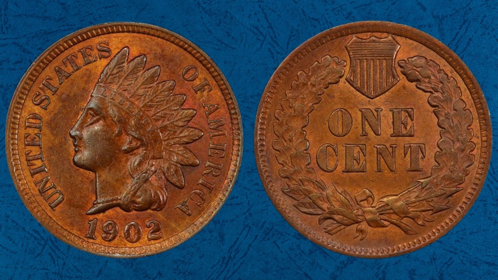 Side-by-side comparison of common 1902 Indian Head Penny obverse vs Snow-4 Die Gouge variety showing diagonal raised line below Liberty's eye