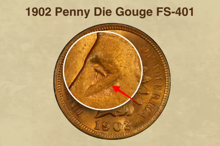 1902 Indian Head Penny Snow-4 die gouge error showing diagonal raised line below Liberty's lower eyelid